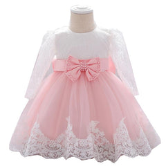 Infant Lace Floral Print Long Sleeve Dresses For Baptism