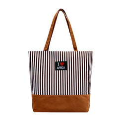 Women Striped Large Capacity Casual Tote Shoulder Bag Shopping