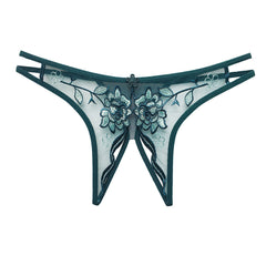 Women Embroidery See Through Hollow Out Open Crotch Panties