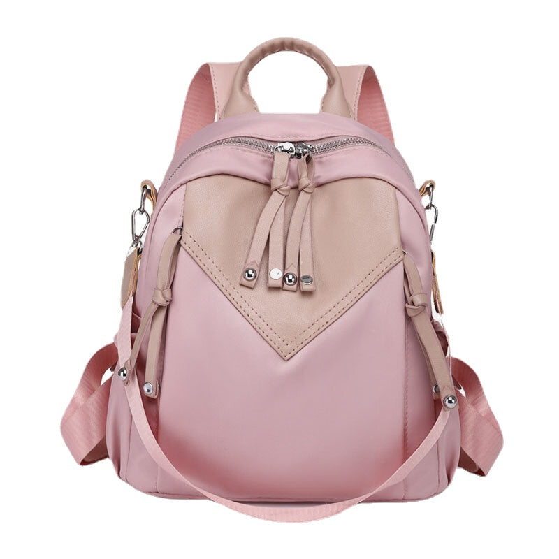 Women PU Leather Color Blocking Large Capacity Anti-theft Backpack Student Bag Travel