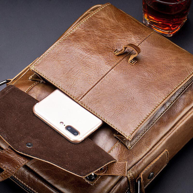 Men's Genuine Leather Retro Business Crossbody Shoulder Bag