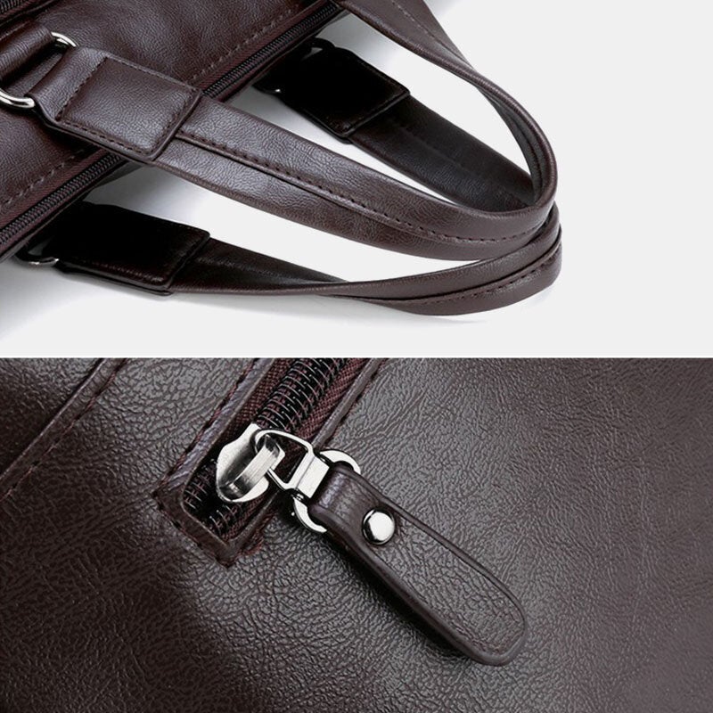 Men's 14" Vintage PU Leather Laptop Messenger Bag - Crossbody Shoulder Briefcase