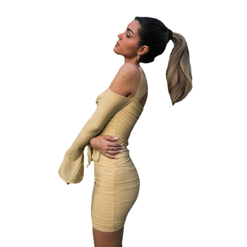 Women's Slim-Fit Mesh off-Shoulder Long Sleeves Dress