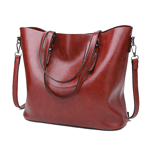 Women Oil Leather Tote Handbag Vintage Shoulder Bag Capacity Big Shopping Crossbody
