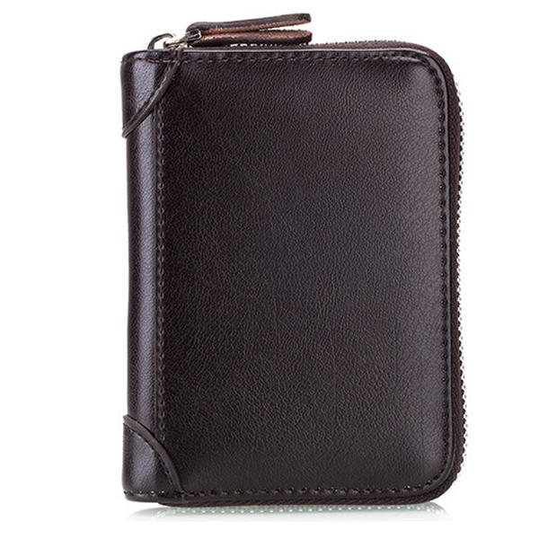 RFID Leather Card Holder Wallet for Men & Women - Large Capacity, Casual Zipper Design