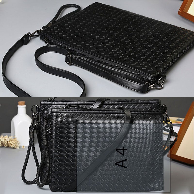 Unisex Faux Leather A4 Business File Bag Clutch with Woven Pattern