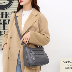 Women Artificial Leather Vintage Soft Lychee Pattern Crossbody Bag Large Capacity Multi-pocketed Shoulder Messenger