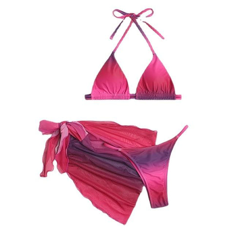 Sexy Women's Print Low Waist Halter Swimsuit 3pieces