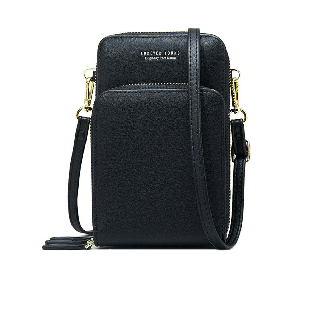 Women Artificial Leather Multi-compartment Crossbody Bag Solid Color Large Capacity Phone Shoulder Messenger