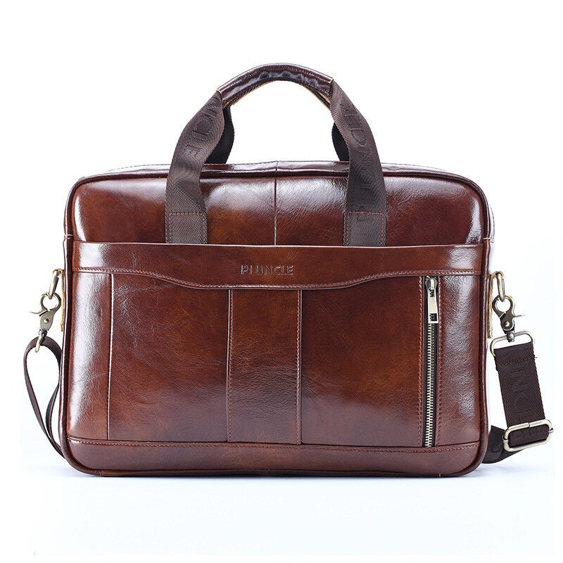 Men's Genuine Leather Large Capacity Crossbody Shoulder Business Bag