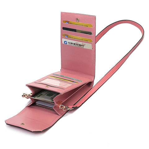 Women Solid Flap Card Bag Phone Crossbody