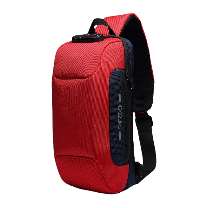 Men Oxford Password Lock Anti-theft Waterproof Reflective Design Crossbody Bag Multi-compartments USB Charging Chest Bag
