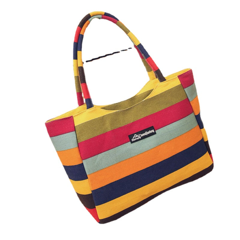 Women Large Capacity Waterproof Flower Stripe Handbag Tote