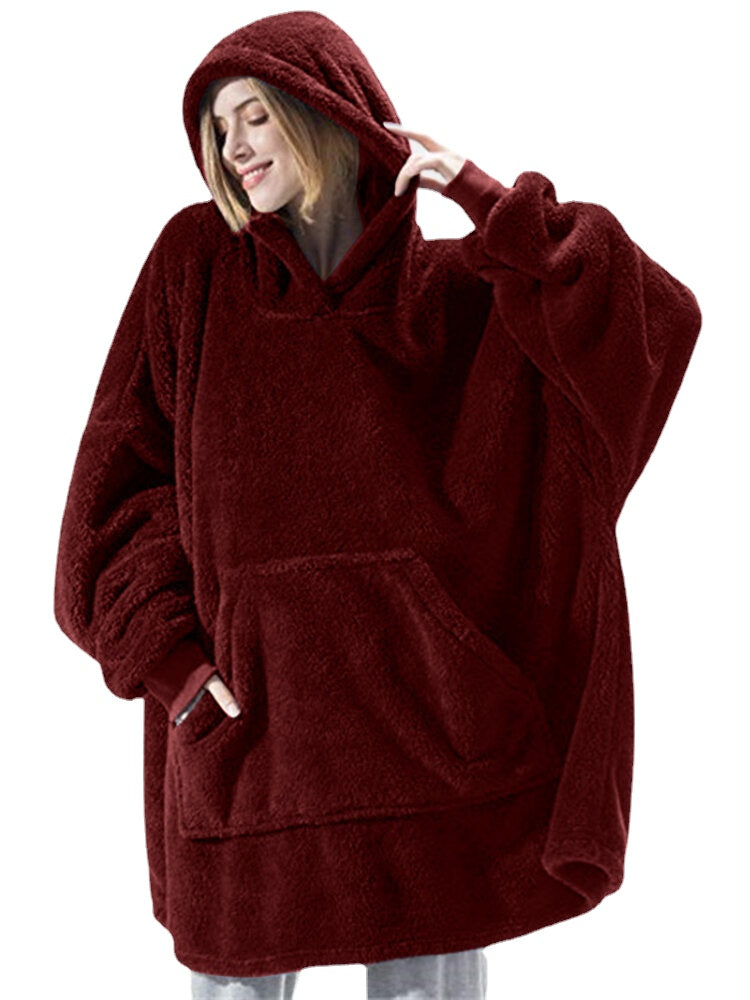 Women's Oversized Plush Blanket Hoodie Robe with Pocket - Warm Sleepwear