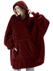 Women's Oversized Plush Blanket Hoodie Robe with Pocket - Warm Sleepwear