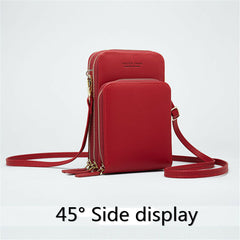 Women Artificial Leather Multi-compartment Crossbody Bag Solid Color Large Capacity Phone Shoulder Messenger