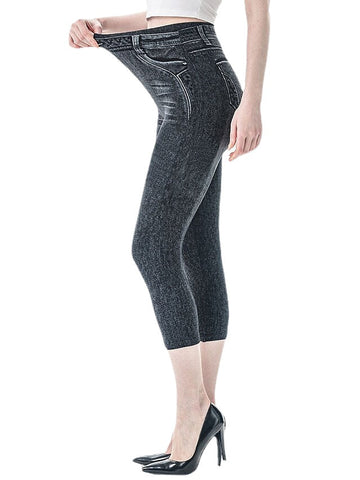 Faux Denim Casual Stretchy Calf-Length Comfort Women's Capri shorts