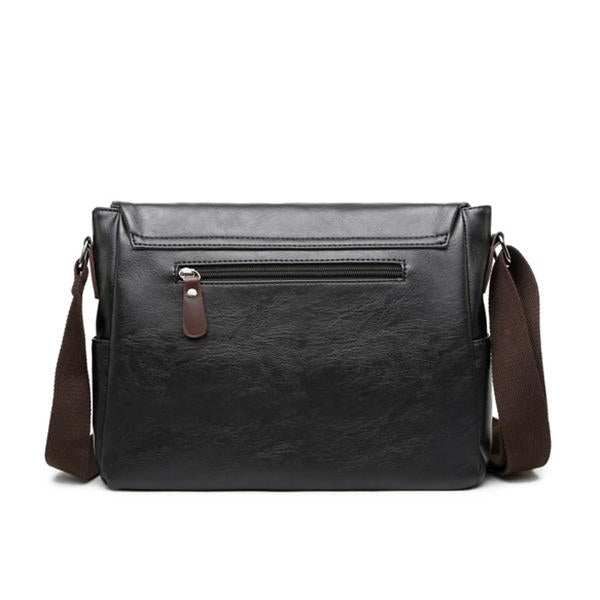 Men's Black PU Leather Messenger Bag - Business Casual Laptop Shoulder Bag