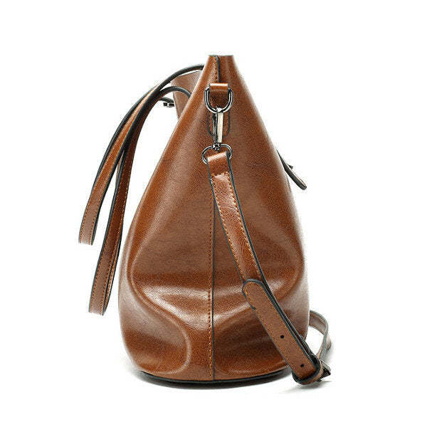 Women Oil Leather Tote Handbag Vintage Shoulder Bag Capacity Big Shopping Crossbody