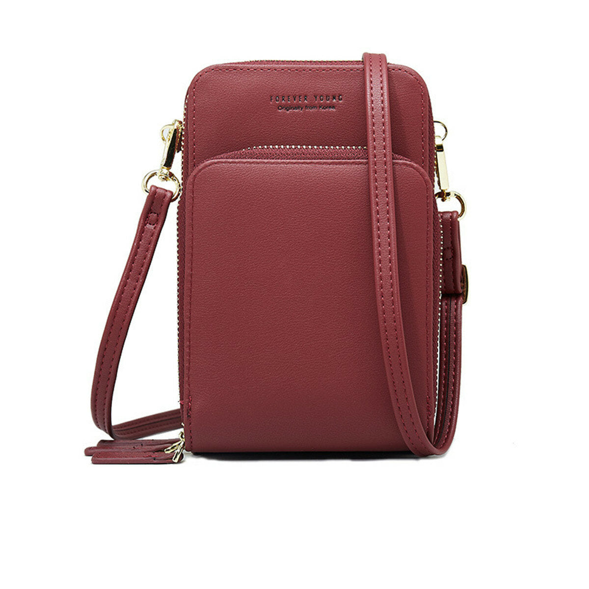 Women Artificial Leather Multi-compartment Crossbody Bag Solid Color Large Capacity Phone Shoulder Messenger