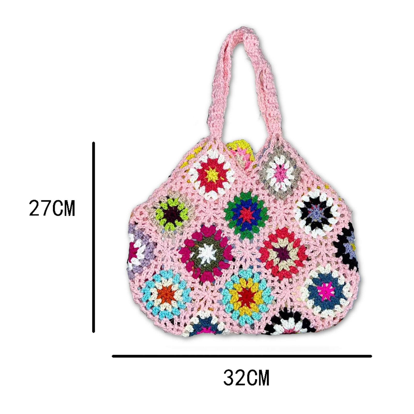 Women Handmade Crochet Ethnic Casual Handbag Mixed Floral Pattern Multifunctional Shoulder Bag Tote