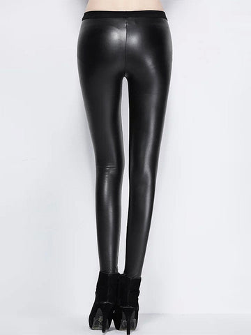 Women Solid Color Leather Bodycon Base Long Casual Leggings