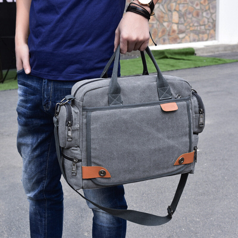 Men's Canvas Multi-pocket 13.3" Laptop Crossbody Shoulder Bag Briefcase