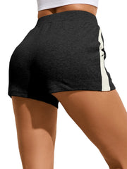 Women Side Striped Print Drawstring Pocket Short Casual Home Sports Shorts
