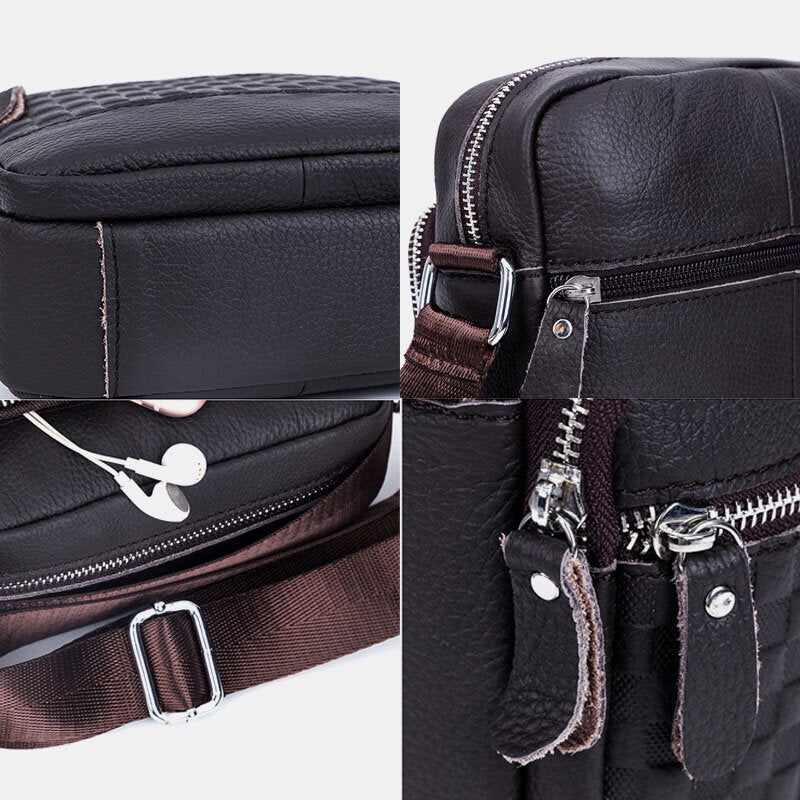 Men's Waterproof Leather Crossbody Bag with Multi-Layer Design