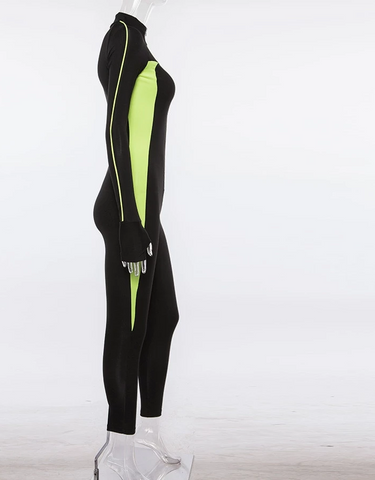 Mulheres Full Sleeve Zipper Turtleneck Jumpsuit