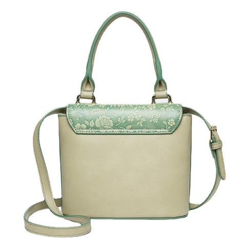 Women Vintage Genuine Leather Floral Handbag Crossbody Bag Shoulder