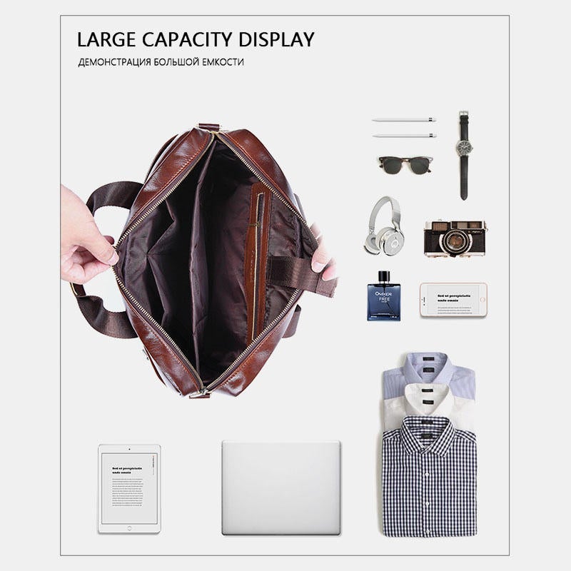 Men's Genuine Leather Large Capacity Crossbody Shoulder Business Bag