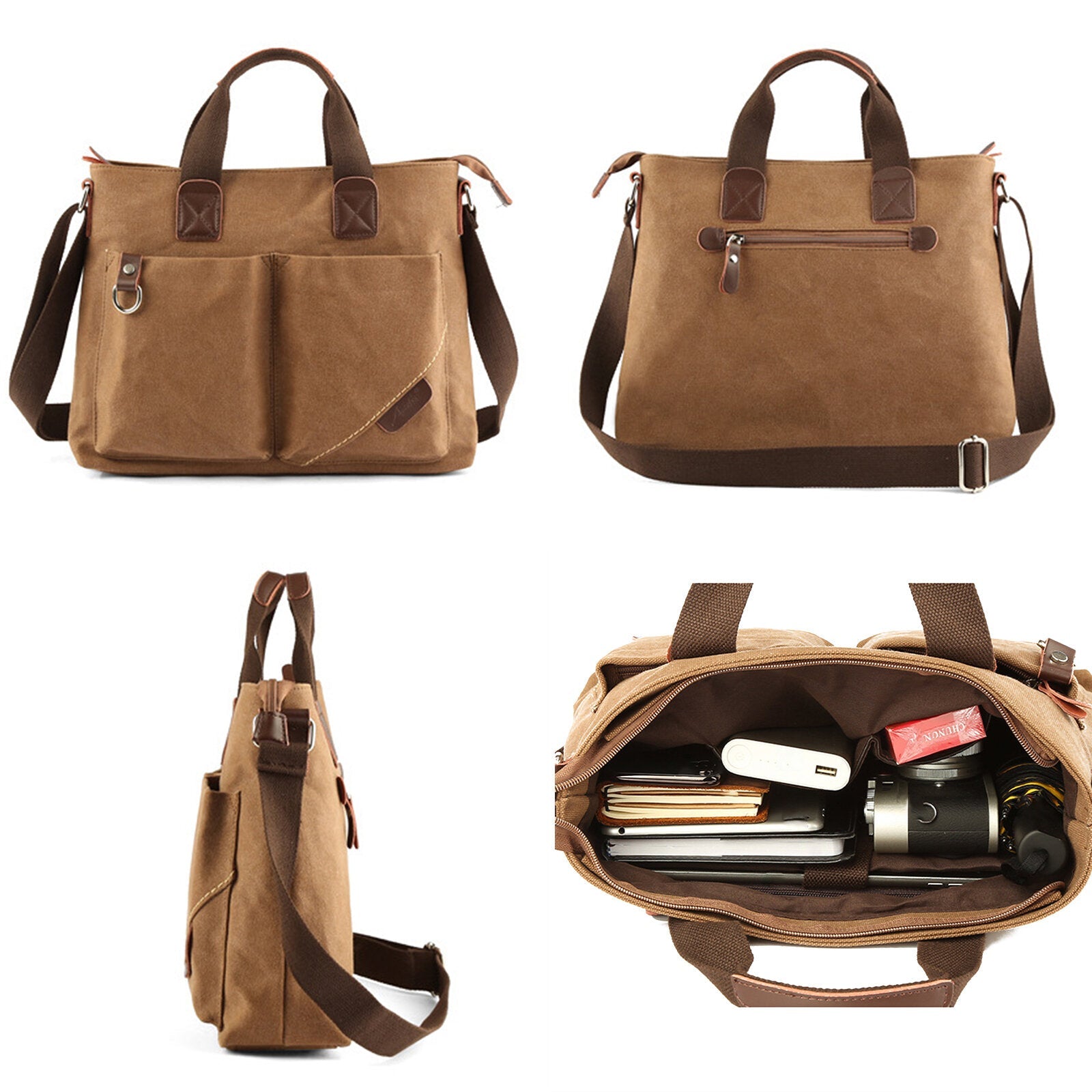 Men's Vintage Canvas Crossbody Bag - Large Capacity, Multi-pocket, Zipper Handbag & Shoulder Bag