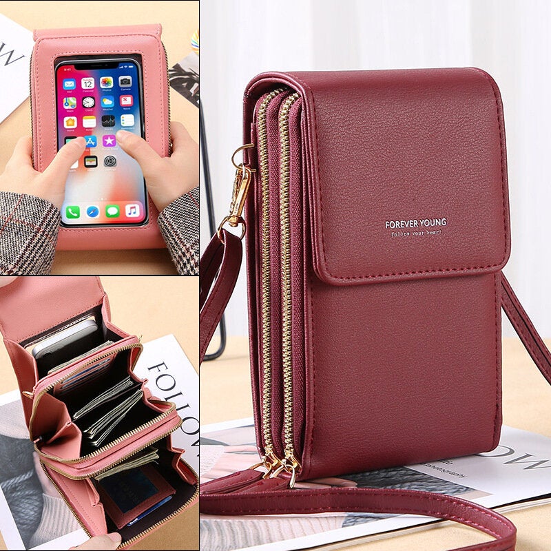 Women 6.5 Inch Touch Screen RFID Clutch Card Large Capacity Multi-Pocket Crossbody Phone Bag