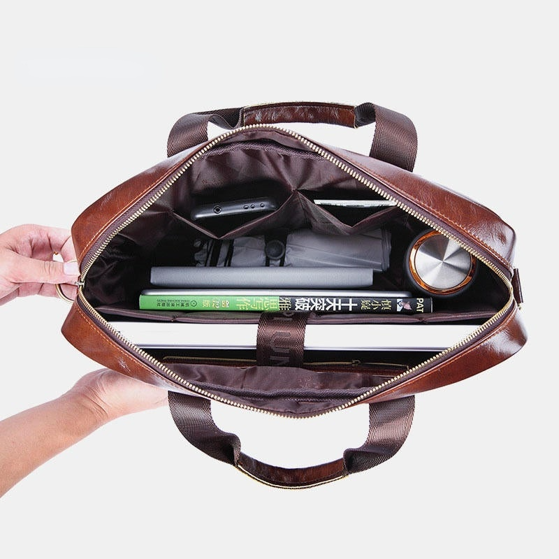 Men's Genuine Leather Large Capacity Crossbody Shoulder Business Bag