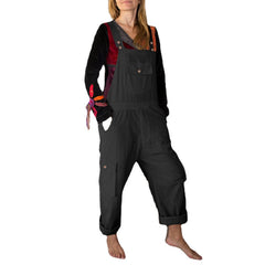 Women Solid Color Straps Button Detail Front Pocket Casual Loose Cargo Jumpsuit