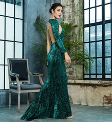 Love&Lemonade Open Back Separate Sleeve Elastic Sequins Long Dress LM81333-1 Autumn/Winter