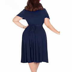 Short Sleeve A-Line Dress Vintage Stretchy Midi Dress