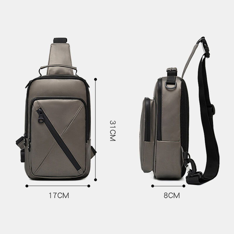Men Polyester Multi-carry Medium Capacity With USB Charging Chest Bag Shoulder Bag