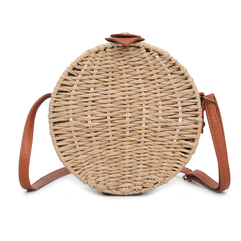 Women Summer Round Straw Shoulder Bag Vintage Woven Beach Tote Crossbody Handbag