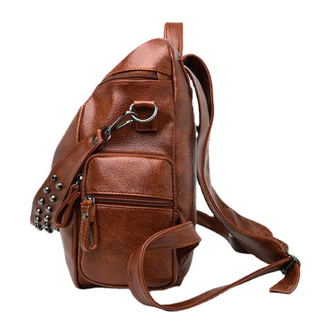 Women Vintage Multi-Pockets Wearable Breathable Backpack Exquisite Hardware Decor Detachable Shoulder Strap Bag