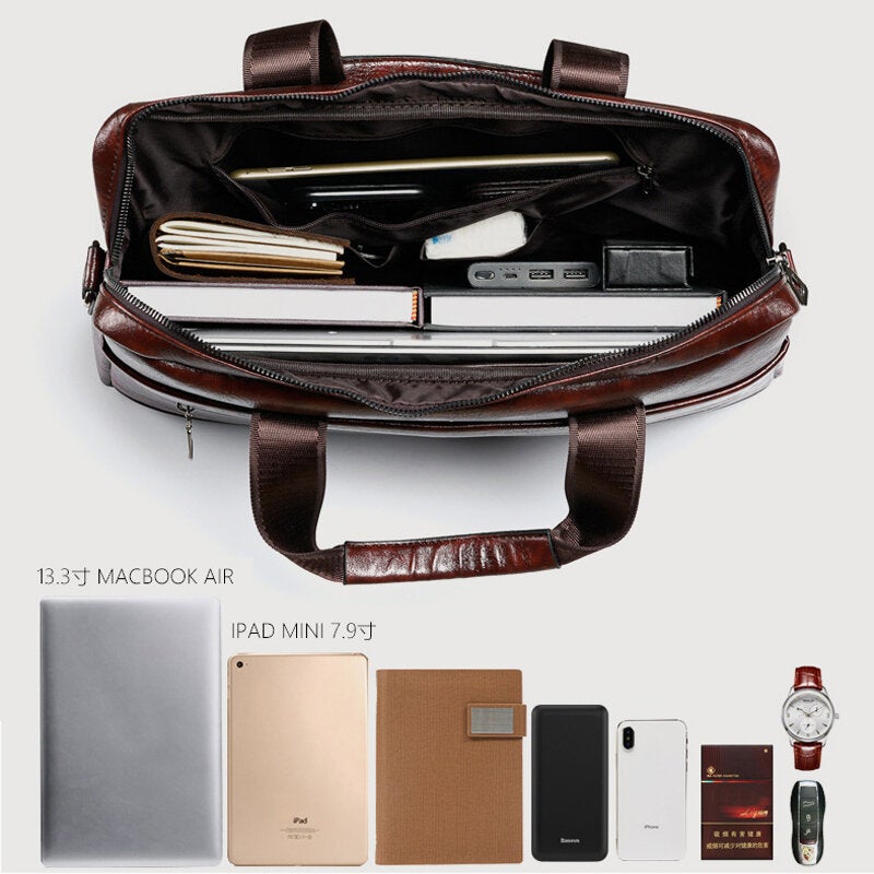 Men's Anti-theft Multi-pocket Crossbody Bag, Retro 13.3" Laptop Messenger & Shoulder Briefcase