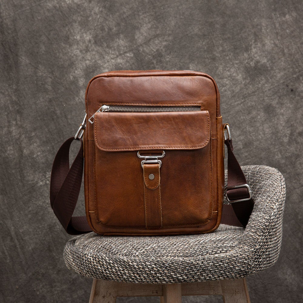 Men's Retro Leather Waterproof Crossbody Bag - Durable & Stylish