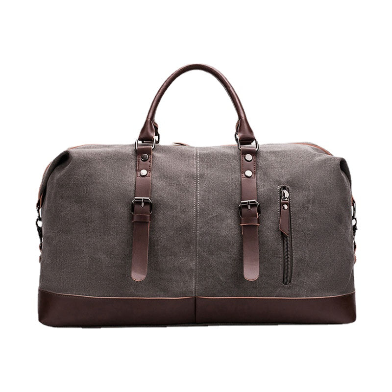 Men's Canvas PU Leather Multi-Pocket Travel Duffle Shoulder Bag