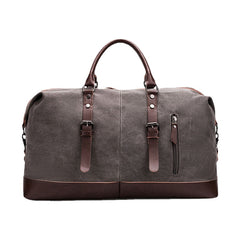 Men's Canvas PU Leather Multi-Pocket Travel Duffle Shoulder Bag