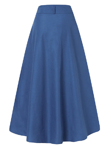Women Solid Color Bottom Front Loose Casual Long Skirt With Pocket