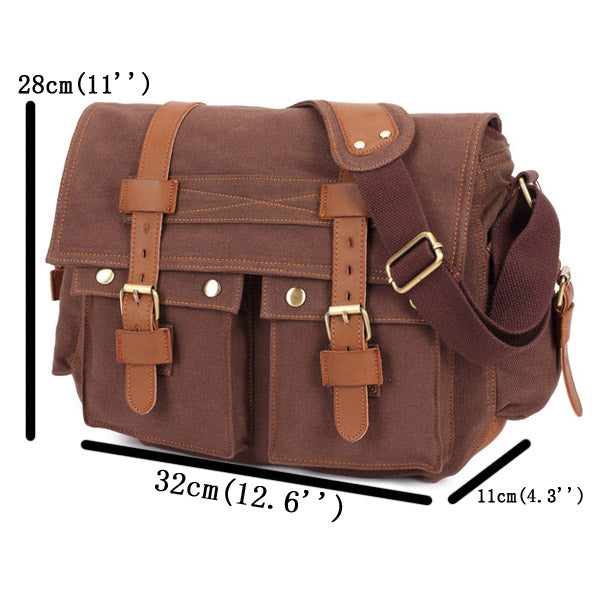 Men's Canvas Leather Casual Crossbody Messenger Bag for Outdoor Use