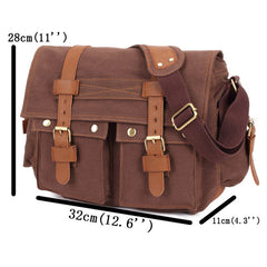 Men's Canvas Leather Casual Crossbody Messenger Bag for Outdoor Use
