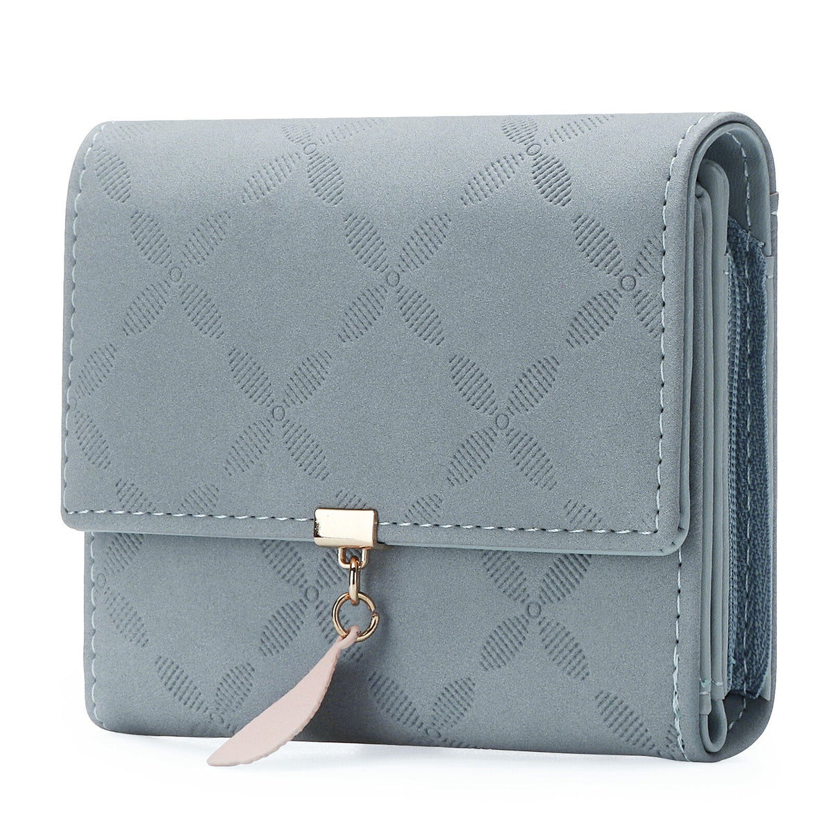 Women Artificial Leather Solid Color Leaves Embossing Wallet Multi-card Slot Coin Storage