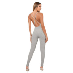 Casual Sexy Ladies' V-neck Backless Elastic Jumpsuits For Sport Hang Out